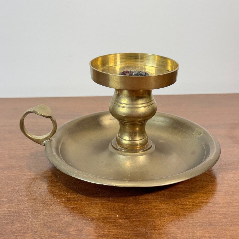 International Silver Co Chamberstick Candle Holder Handle Solid Brass Vintage